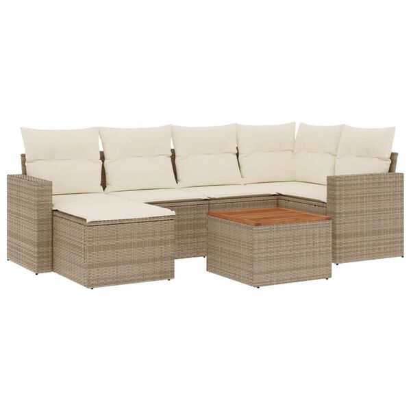 vidaXL 7-delige Loungeset met kussens poly rattan beige