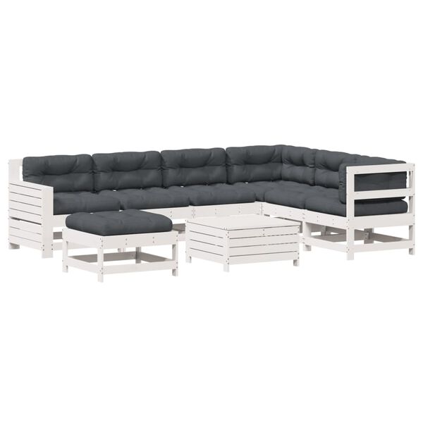 vidaXL 8-delige Loungeset met kussens massief grenenhout wit