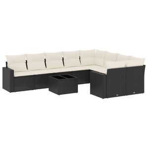 vidaXL 10-delige Loungeset met kussens poly rattan zwart