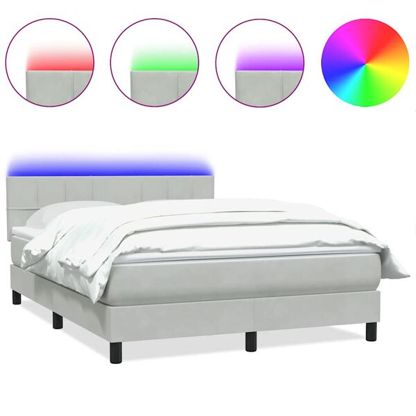 vidaXL Boxspring met matras en LED fluweel lichtgrijs 160x220 cm