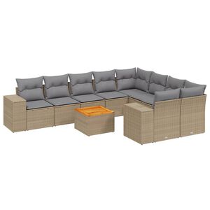 vidaXL 10-delige Loungeset met kussens poly rattan beige