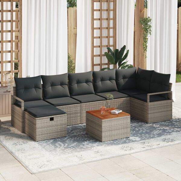 vidaXL Tuin Sofa Set met kussen met opslag 8 pcs Grijs Poly riet