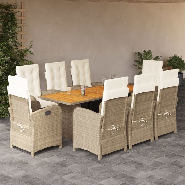 vidaXL 9-delige Tuinset met kussens poly rattan beige