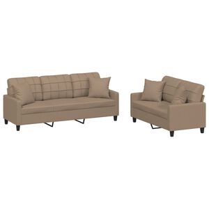 vidaXL 2-delige Loungeset met kussens kunstleer cappuccinokleurig