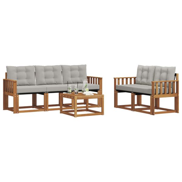 vidaXL Buiten bankenset met kussen 6 pcs Natuurlijk en Lichtgrijs