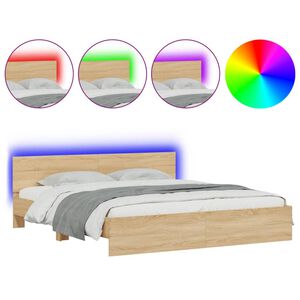 vidaXL Bedframe met hoofdeinde en LED sonoma eikenkleurig 200x200 cm