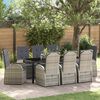 vidaXL Tuin eettafelset met kussen 9 pcs Grijs poly rattan