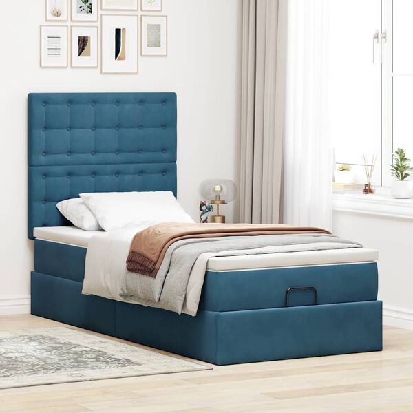 vidaXL Ottoman bed met matrassen 90x200cm fluweel donkerblauw
