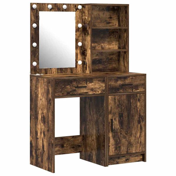 vidaXL Make-up tafel set met LED 2 pcs Gerookt eiken Bewerkt hout