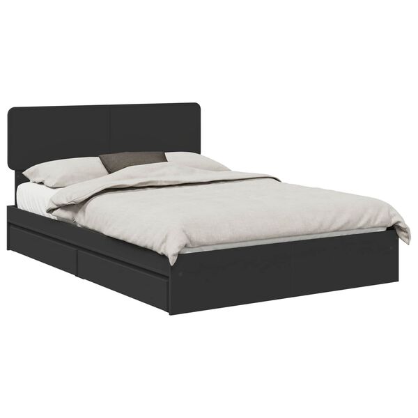 vidaXL Opslag bed met hoofdeinde Zwart 150 x 200 cm Bewerkt hout