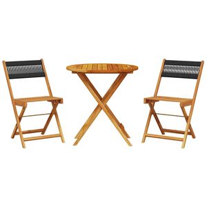 vidaXL 3-delige Bistroset polypropeen en massief hout zwart
