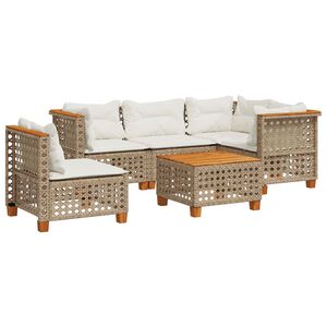 vidaXL 6-delige Loungeset met kussens poly rattan beige