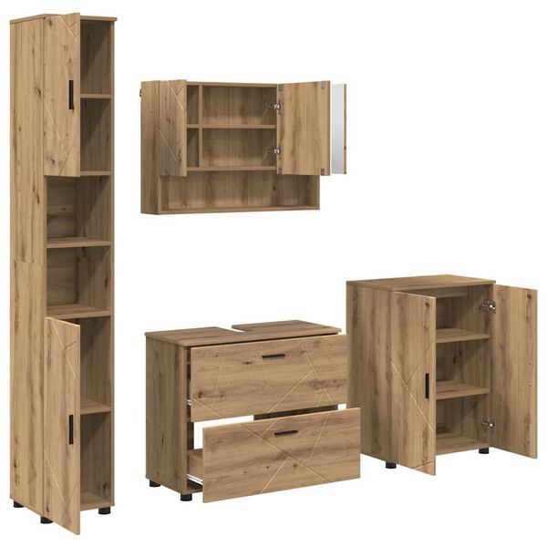 vidaXL Badkamermeubelset 4 pcs Artisan Eiken Geperst Hout en Metaal