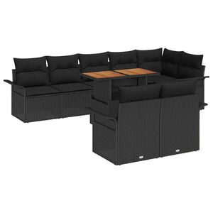 vidaXL Tuin Sofa Set met opslag 9 pcs Zwart Poly riet