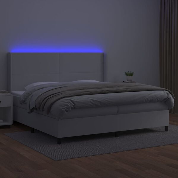 vidaXL Boxspring met matras en LED kunstleer wit 200x200 cm