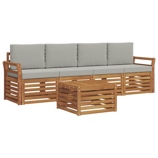 vidaXL Sofa-Sets 5 pcs Natuurlijk en Lichtgrijs Massief Acaciahout