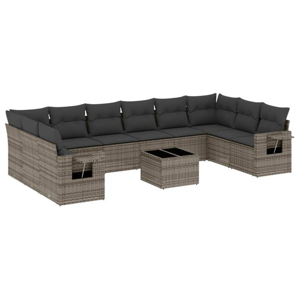 vidaXL 11-delige Loungeset met kussens poly rattan grijs