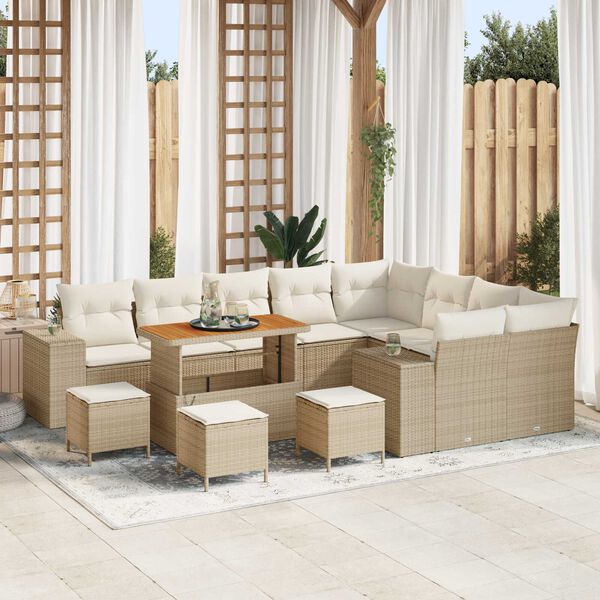 vidaXL Tuin Sofa Set met kussen 13 pcs Beige poly rattan