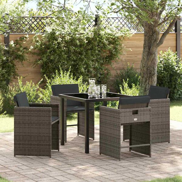 vidaXL Tuin eettafelset 5 pcs Grijs poly rattan