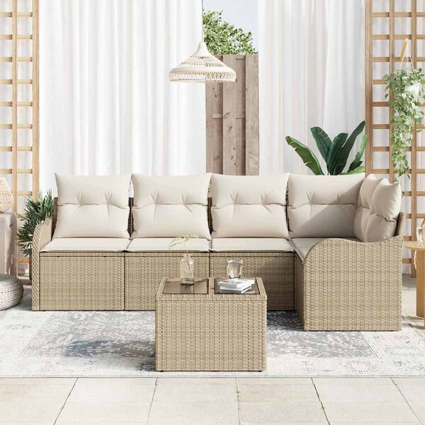 vidaXL Tuin Sofa Set met kussen 6 pcs Beige Poly riet
