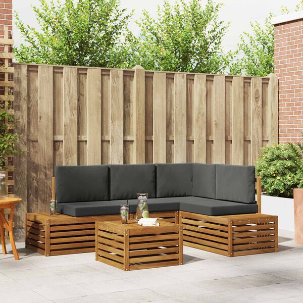 vidaXL Buiten bankenset met kussen 5 Stuk Natuurlijk en Antraciet