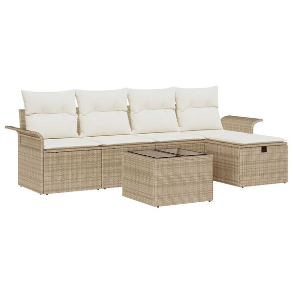 vidaXL Tuin Sofa Set met kussen met opslag 6 pcs Beige Poly riet