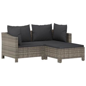 vidaXL 3-delige Loungeset met kussens poly rattan grijs