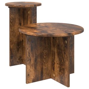 vidaXL Bijzettafelset 2 st Gerookt eiken &Oslash; 45 x 35 cm Bewerkt hout