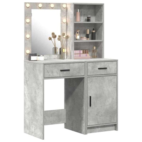 vidaXL Make-up tafel set met LED 2 pcs Beton Grijs Bewerkt hout