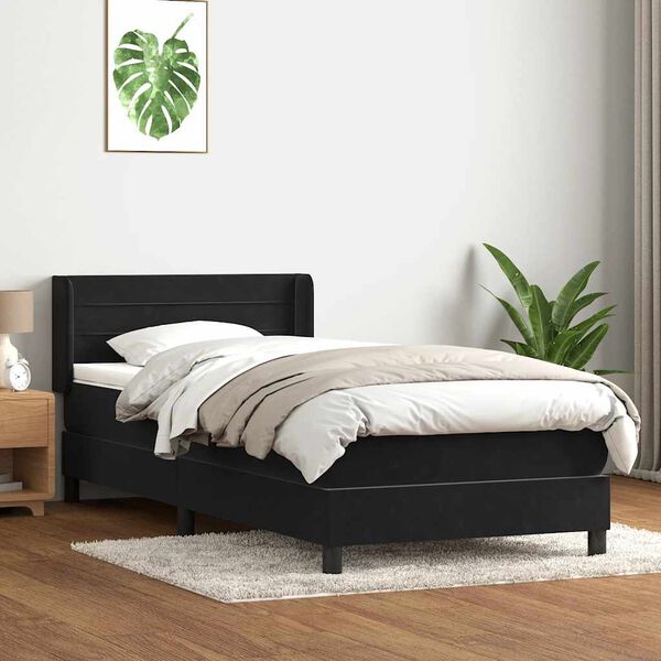 vidaXL Boxspring met matras fluweel zwart 90x210 cm