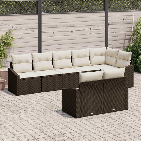 vidaXL Bankstel met kussen 8 pcs Bruin poly rattan