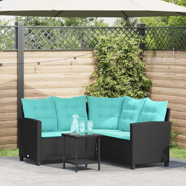 vidaXL Tuinbank met kussen 2 pcs Zwart en Turquoise Poly riet