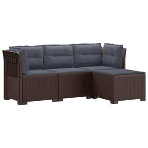 vidaXL 4-Persoons Tuinbank met Kussens Rieten Look PP Bruin