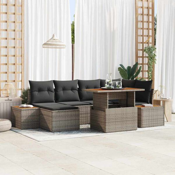 vidaXL Tuin Sofa Set met opslag 7 pcs Grijs Poly riet