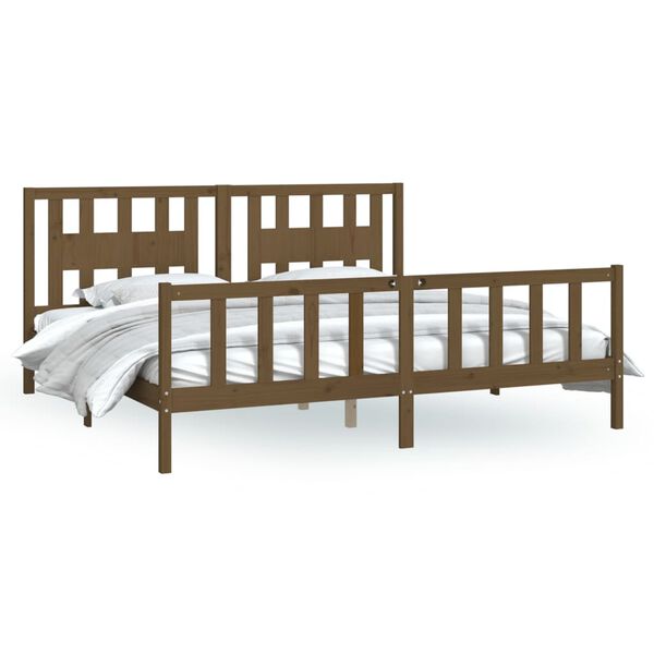 vidaXL Bedframe met hoofdbord massief honingbruin 180x200 cm