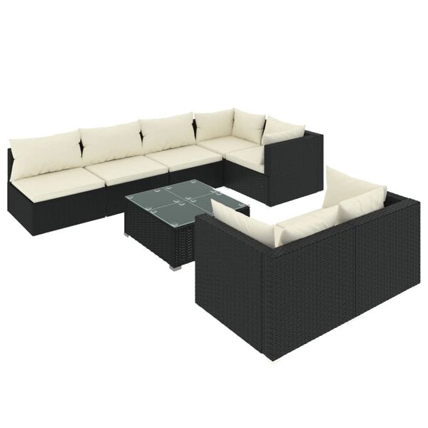 vidaXL 8-delige Loungeset met kussens poly rattan zwart