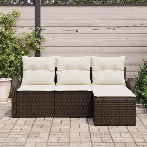 vidaXL Bankstel met kussen met opslag 4 pcs Bruin en wit poly rattan