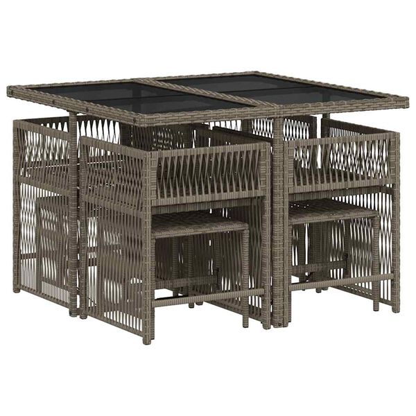 vidaXL 9-delige Tuinset met kussens poly rattan grijs