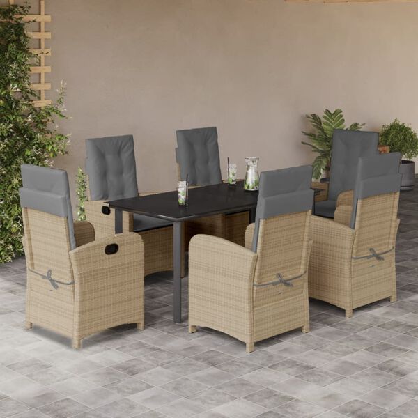 vidaXL 7-delige Tuinset met kussens poly rattan gemengd beige
