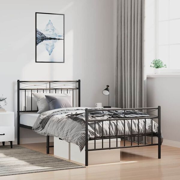 vidaXL Bedframe met hoofd- en voeteneinde metaal zwart 100x190 cm