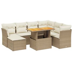 vidaXL 8-delige Loungeset met kussens poly rattan beige