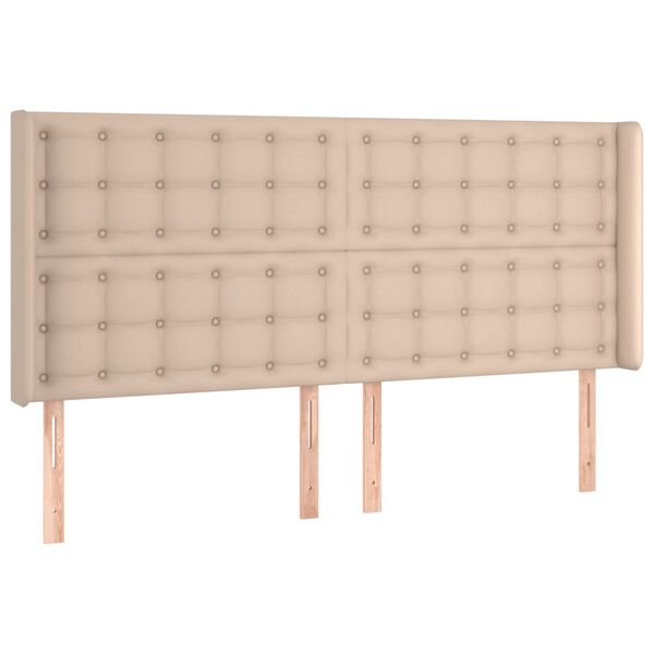 vidaXL Hoofdbord met randen 203x16x118/128cm kunstleer cappuccinokleur
