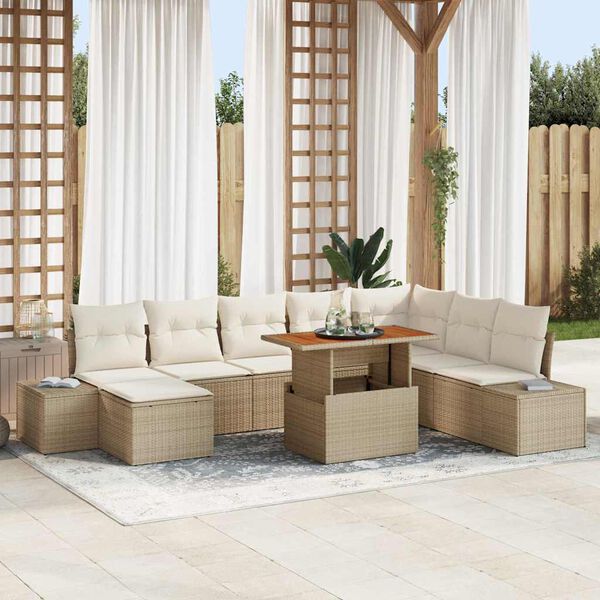 vidaXL Tuin Eetset met kussen 9 pcs Beige en Cr&egrave;me