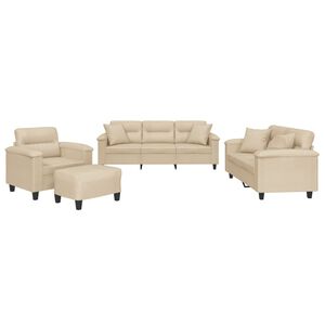 vidaXL 4-delige Loungeset met kussens microvezelstof cr&egrave;mekleurig