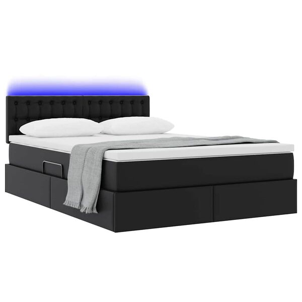 vidaXL Opbergbed met LED met matras Zwart 140 x 200 cm Nep Leer