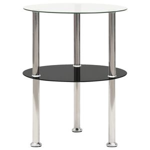 vidaXL Bijzettafel 2-laags 38 cm gehard glas transparant en zwart