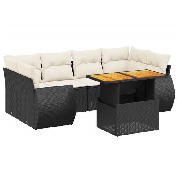 vidaXL 7-delige Loungeset met kussens poly rattan zwart