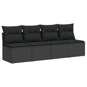 vidaXL Tuinbank met kussens 4-zits zwart poly rattan
