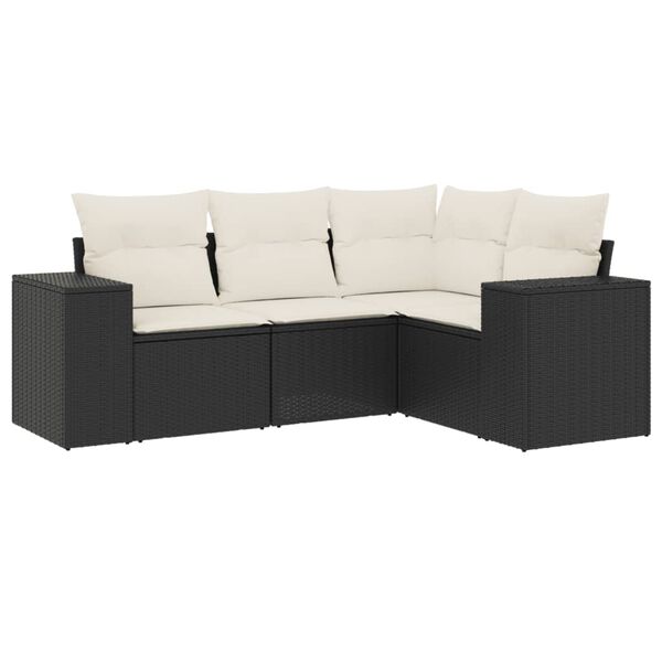vidaXL 4-delige Loungeset met kussens poly rattan zwart