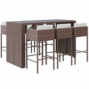 vidaXL 7-delige Tuinbarset met kussens poly rattan bruin